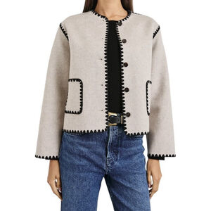 Rails Melanie Oatmeal Wool Blend Jacket Beige Black Trim Women Small Wool Coat